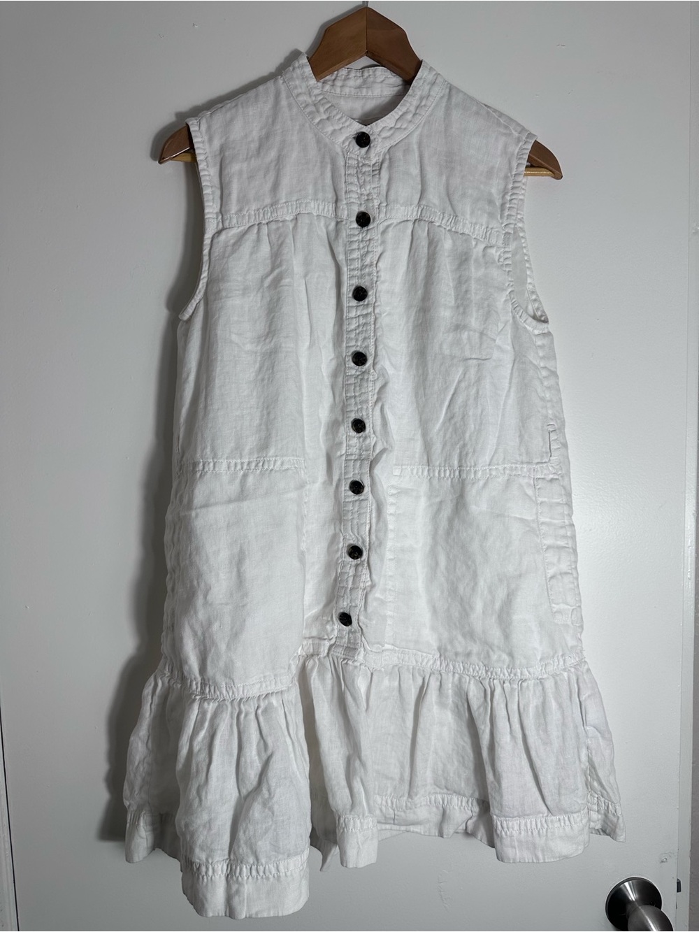 Banana Republic Linen White Sleeveless Button-Front Midi Dress